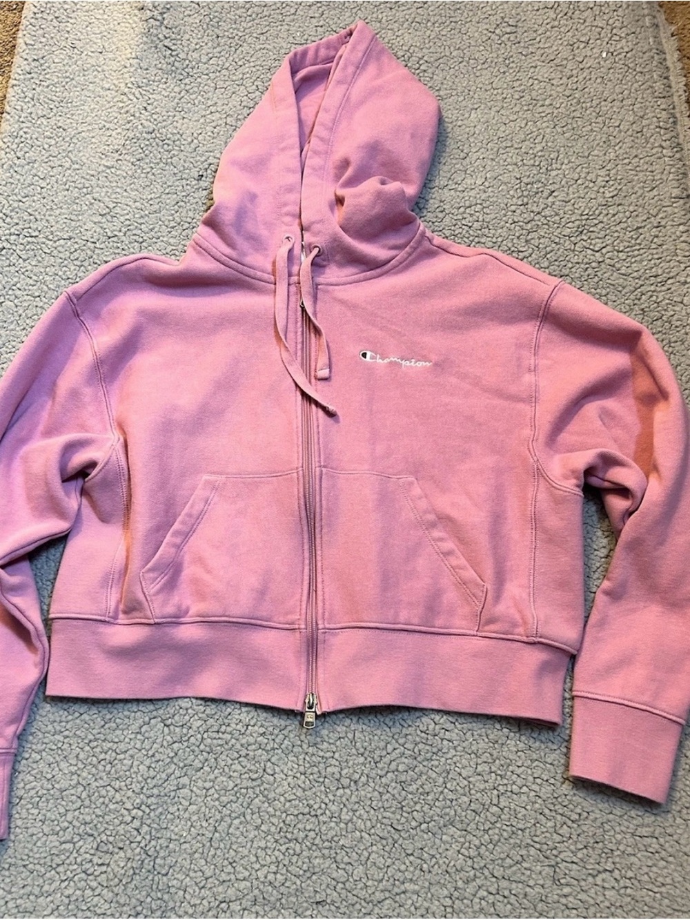 Ladies Pink Champion Cropped  Full-Zip Hooded Jacket Size Small